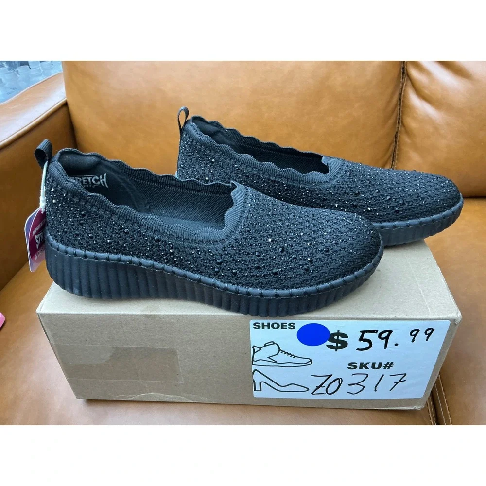 Skechers Wilshire Blvd Charmstr Slip-On‎ Womens 8.5 Black Rhinestone